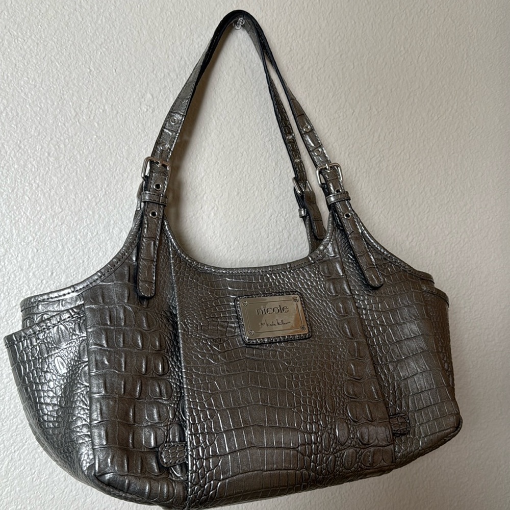 Nicole Miller metallic crocodile handbag